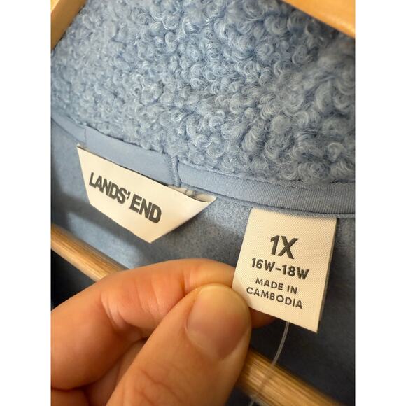 NWT Lands’ End Boucle Fleece Coat Pale Slate Blue Fuzzy Warm Fall Jacket Size 1X - Picture 6 of 13